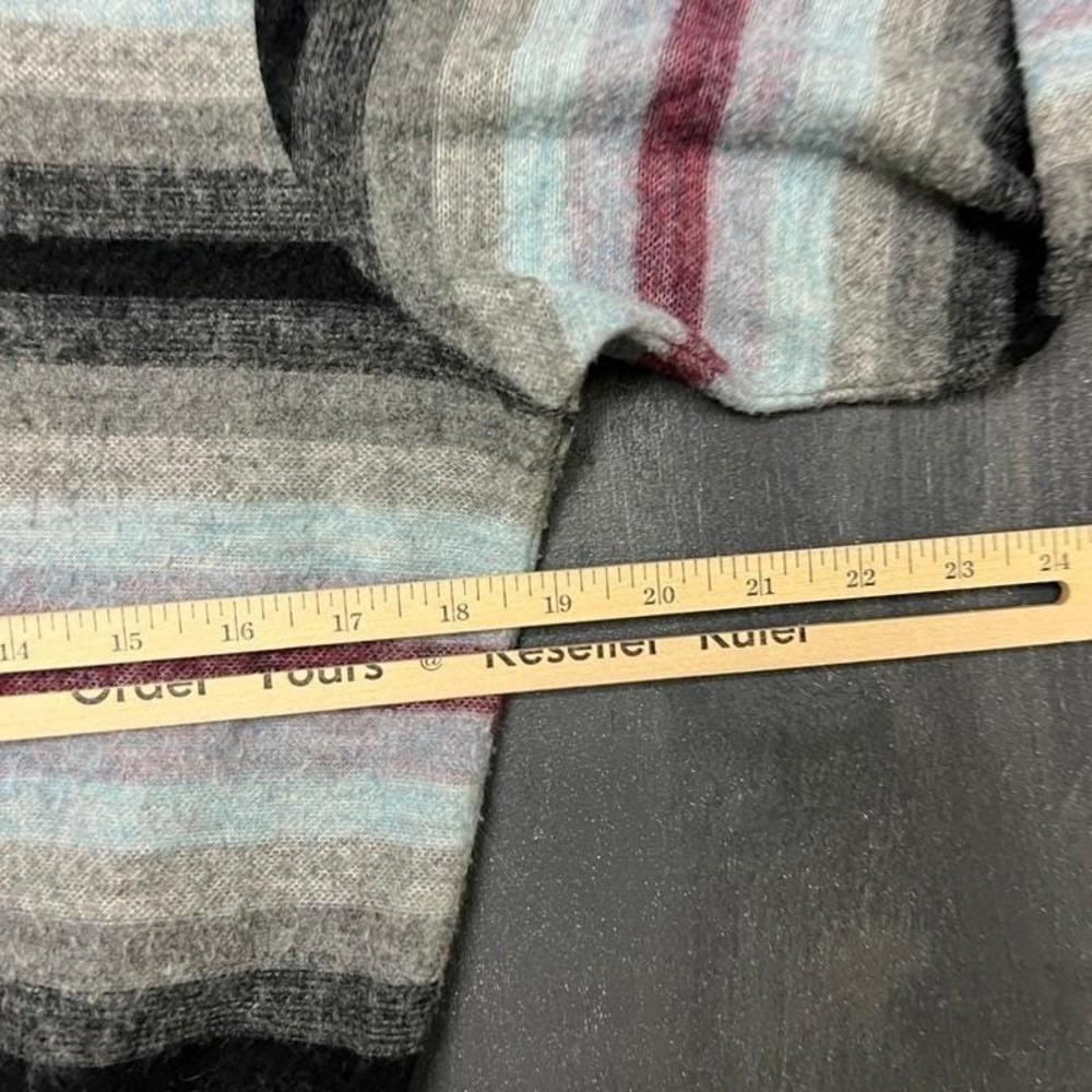 Vintage Striped Zip Up Sweater Medium Gray 1970s Fuzzy - Picture 5 of 7
